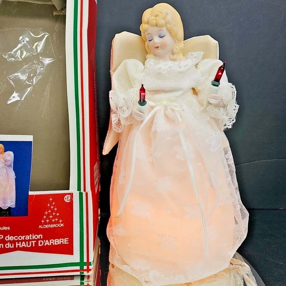 Alderbrook Sears Lighted Treetop Angel Porcelain Head 9.5" Tree Topper Taiwan